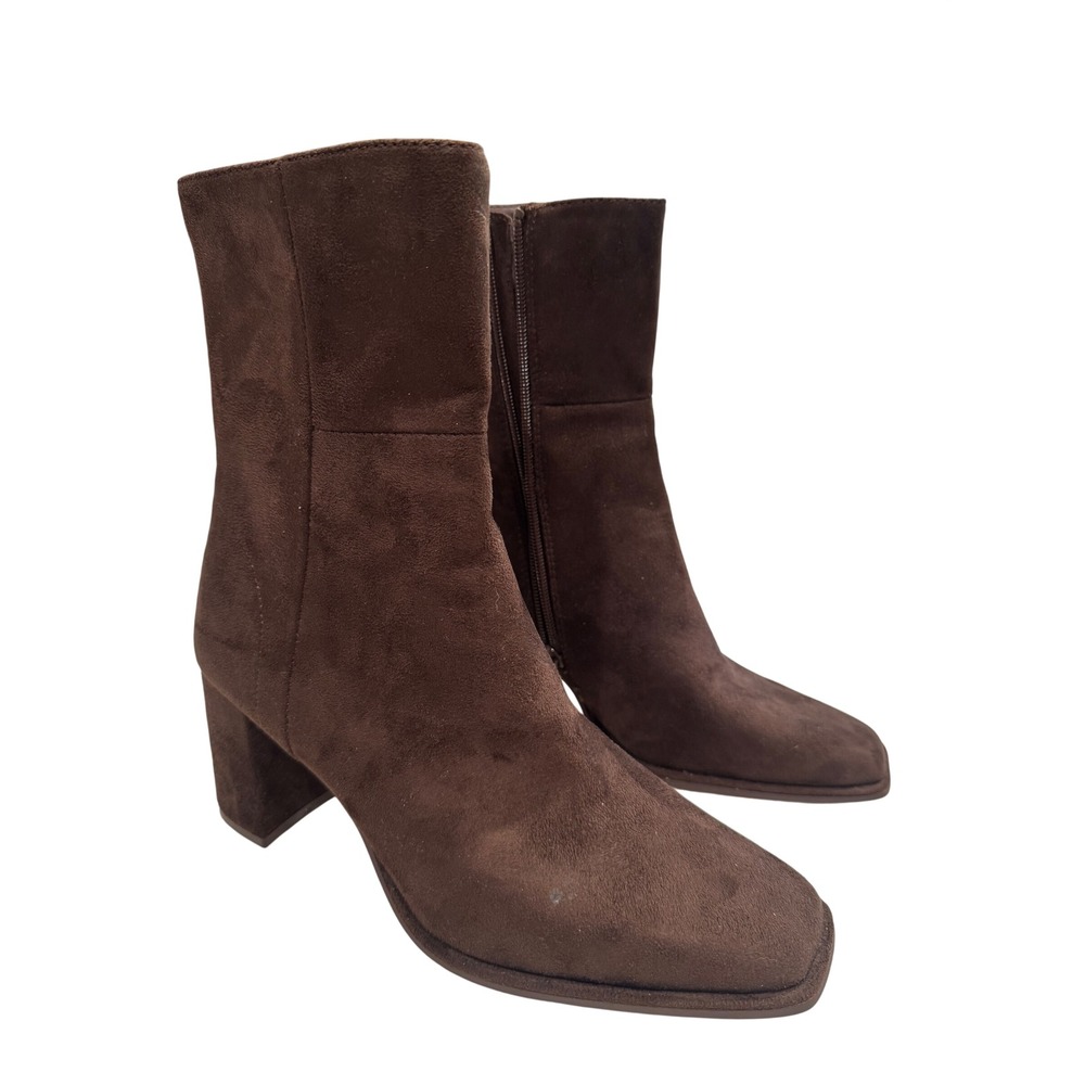 Madden Girl Monica Brown Faux Suede Square Toe Block Heel Ankle Boots. EUC 8.5